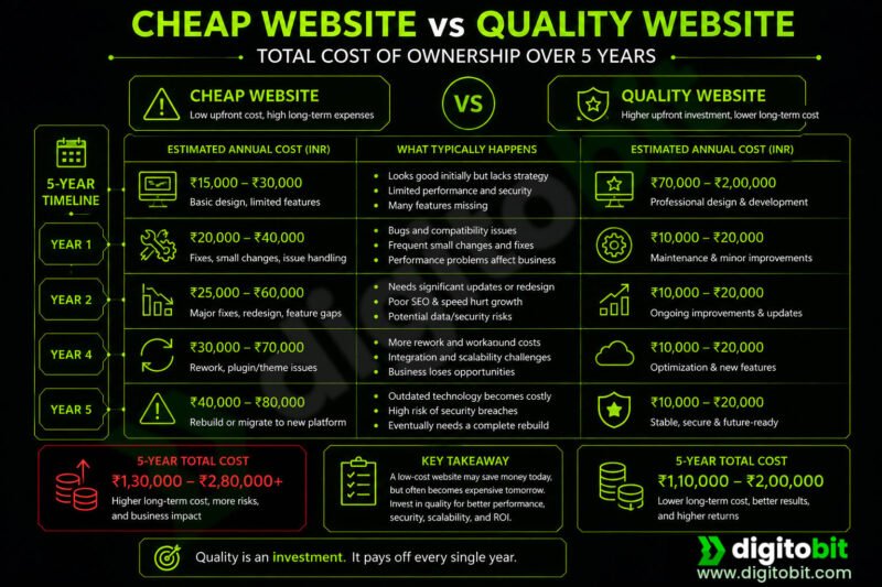 Cheap Website vs Quality Website - Total cost of ownership over 5 years