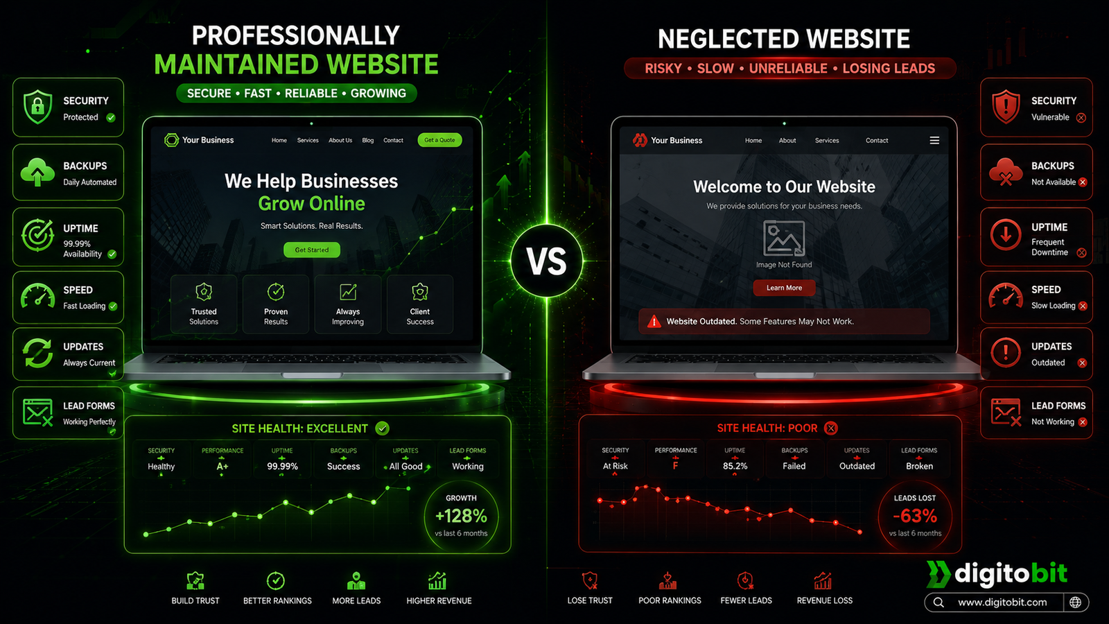 professional website maintenance versus neglected website security performance and reliability